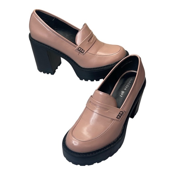 Madden Girl Kassidy Pink Blush Chunky Block Penny Loafer Slip On Heels Size 9 - Picture 1 of 14